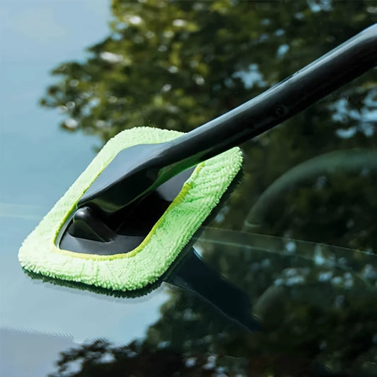 Car Window Cleaner with Long Handle – Microfiber Windshield Cleaning Brush Kit